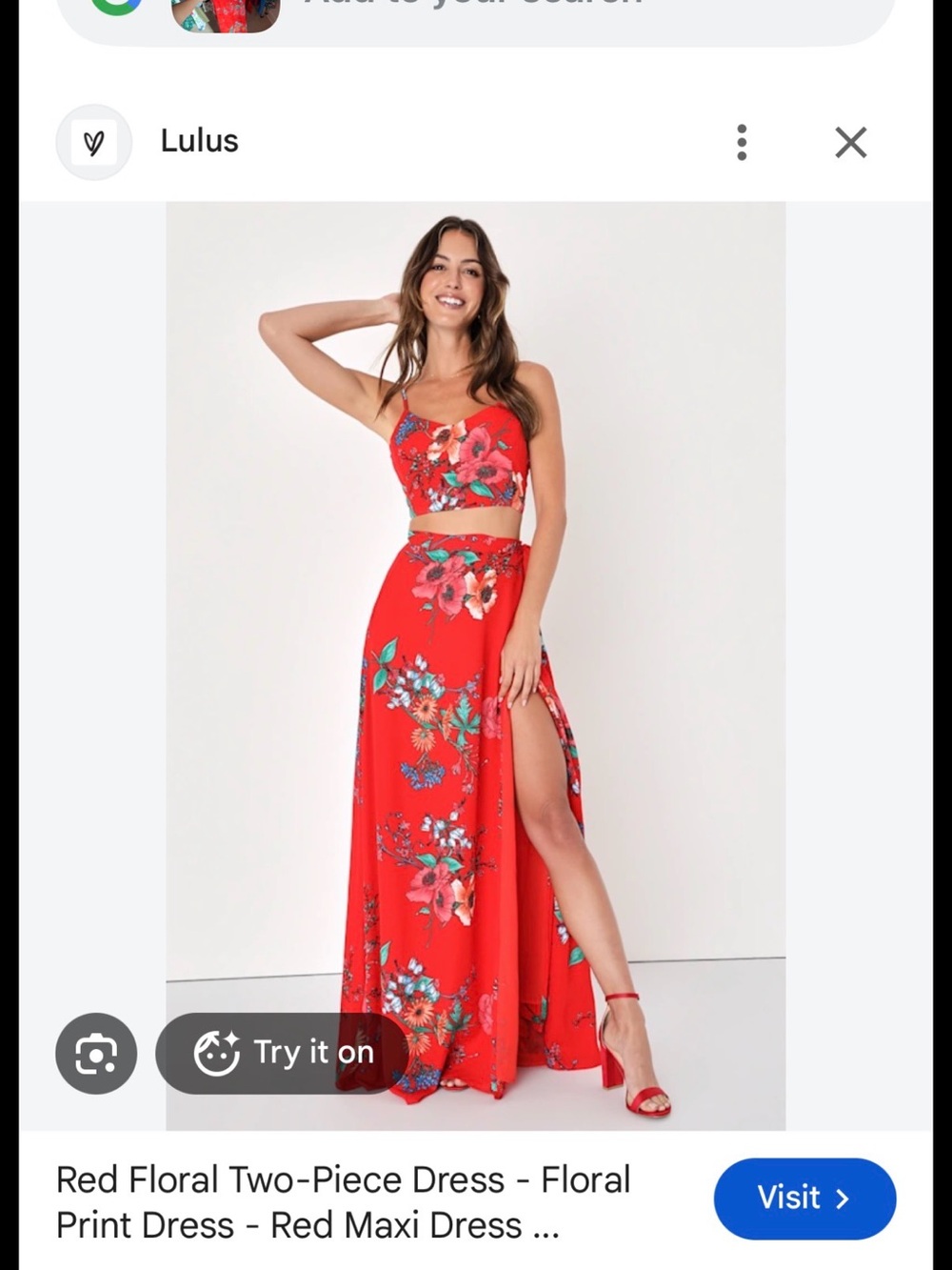 Lulus Red Floral Two Piece Crop Top Maxi Skirt Set